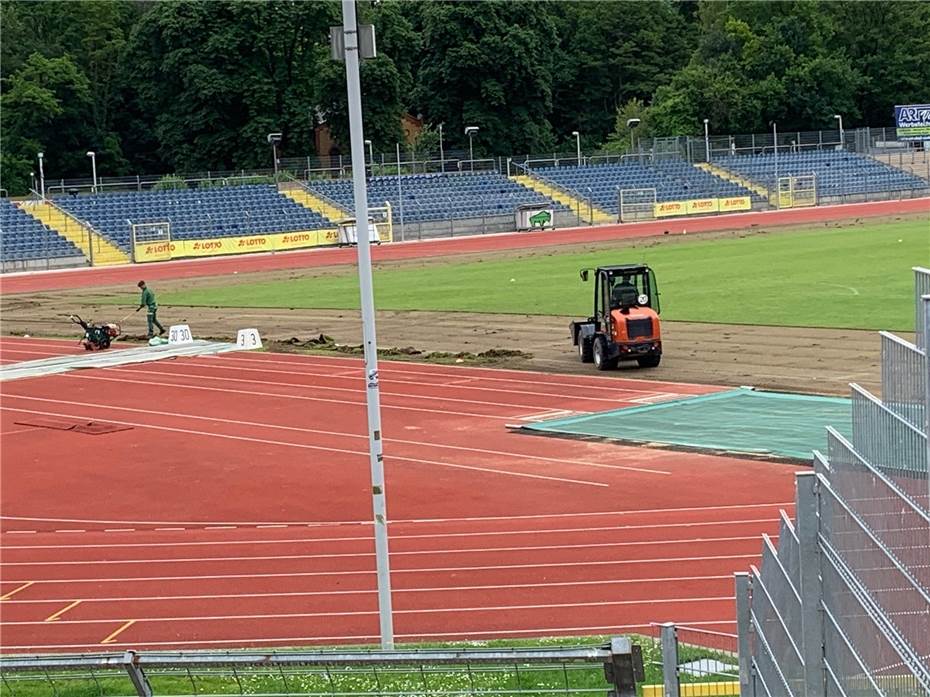 Arbeiten am neuen Rasen schreiten voran