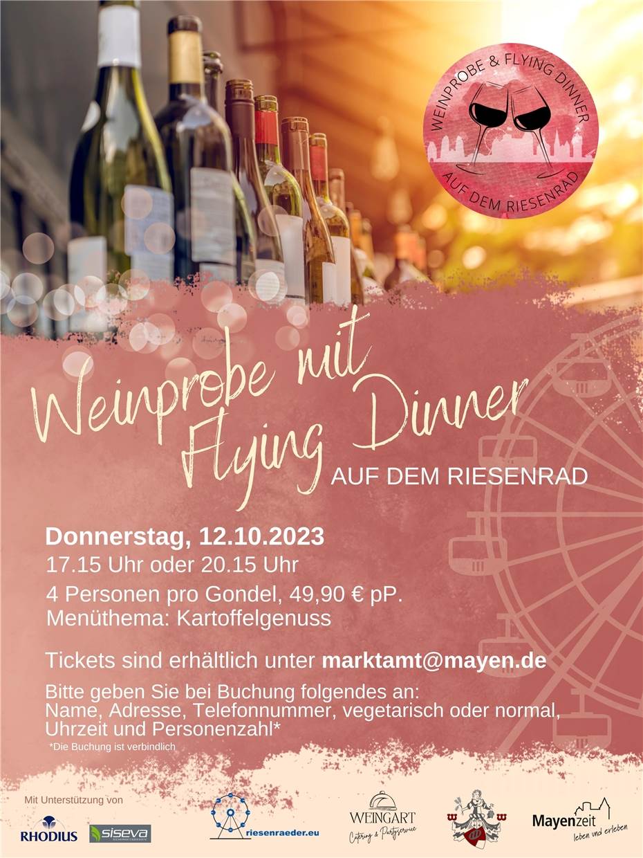 Exklusives Event mit Weinprobe und
Flying Dinner auf dem Riesenrad erleben